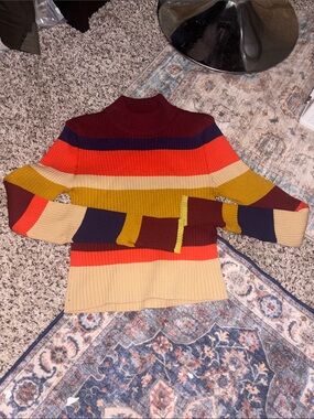 Juniors Love Star Striped Rib-Knit Mock Neck Fitted Sweater